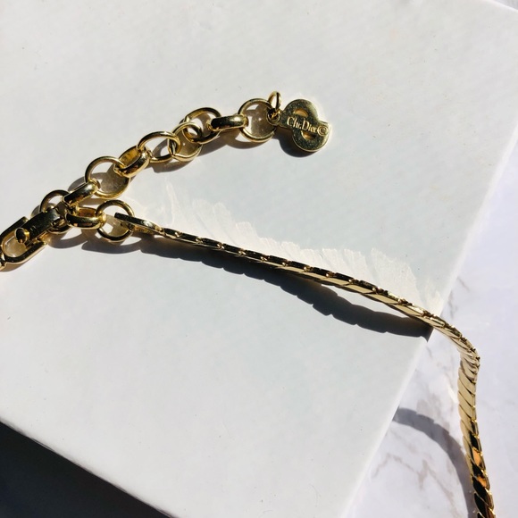 Vintage Christian Dior Faux Pearl + Crystal Necklace CD Chain Signed Adjustable - Picture 9 of 9